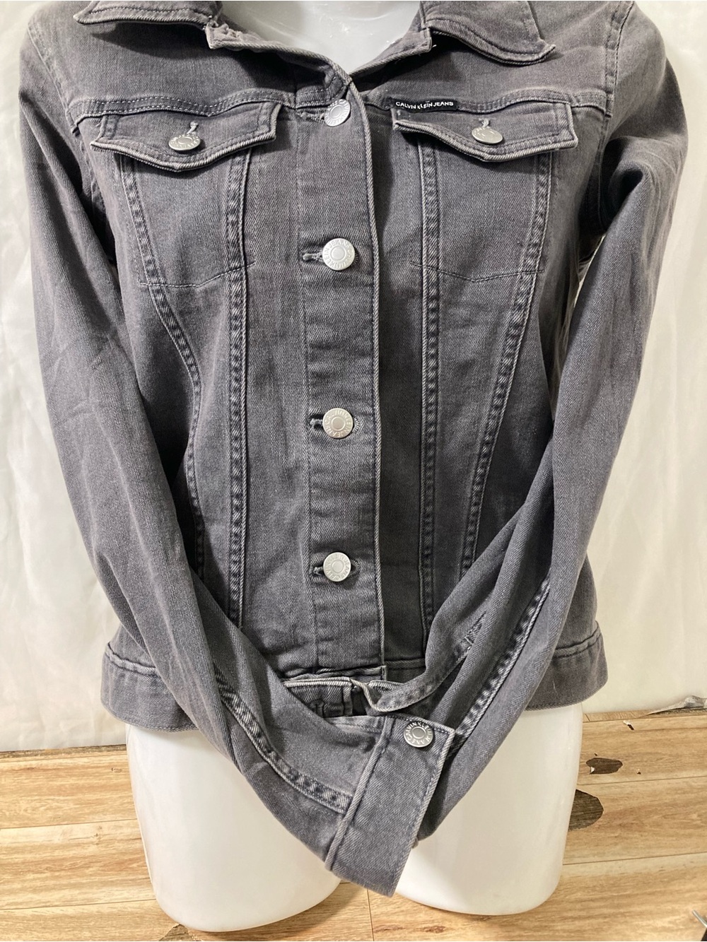Calvin Klein Jeans Grey Denim Jacket XS Button Front Stretch
